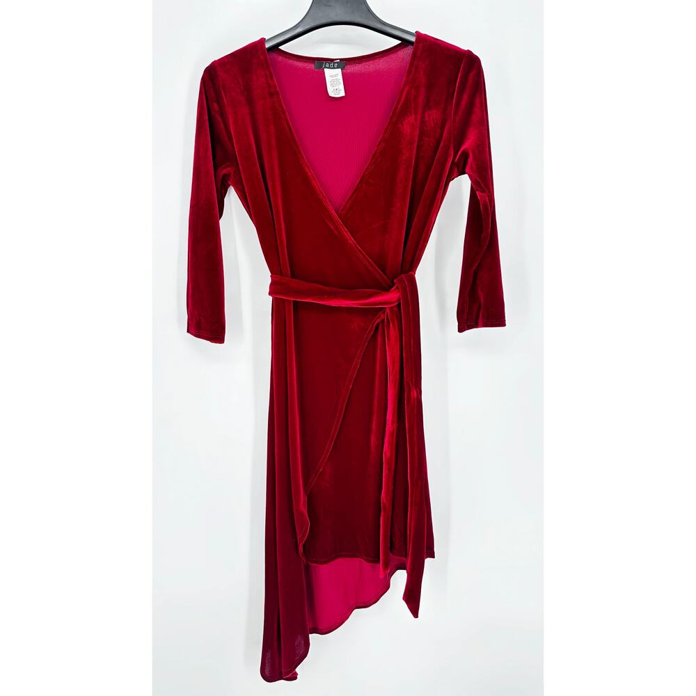 Red Jade Velvet Wrap Asymmetrical Dress Small